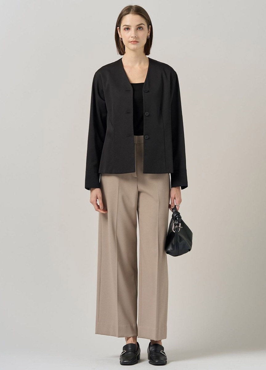 緞光簡約V領長袖襯衫